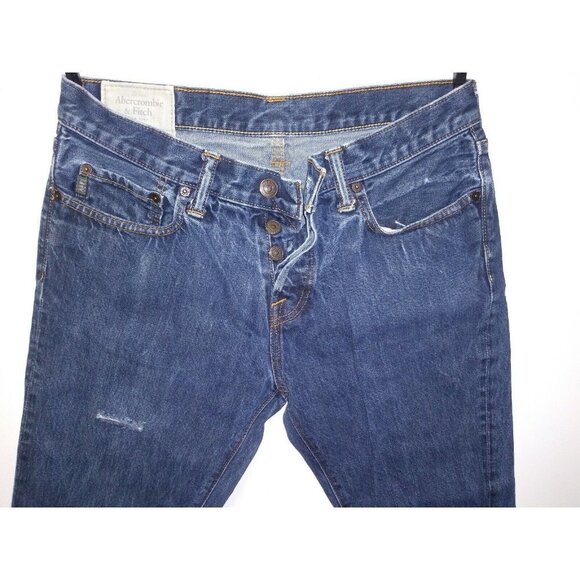 ABERCROMBIE & FITCH MENS Jeans Button Fly Distressed ripped 33x32 Y2k straight - Picture 3 of 11